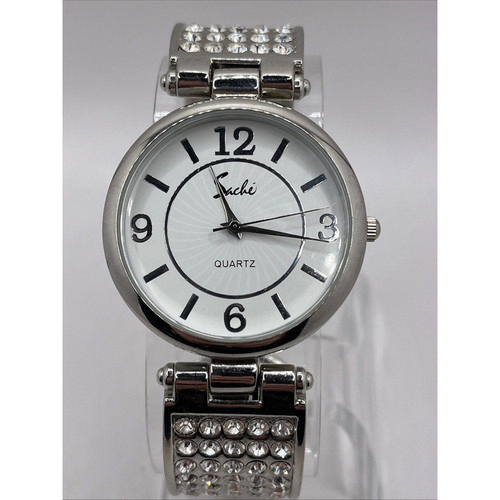 Sache Women's Quartz Watch Rhinestone Bangle Band 36mm Case- New Battery